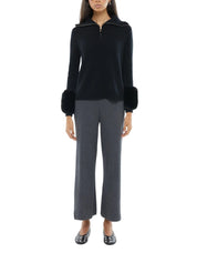THE ZIP UP FAUX CUFF SWEATER IN BLACK