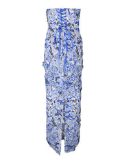 Paros 3d floral strapless maxi dress in blue white