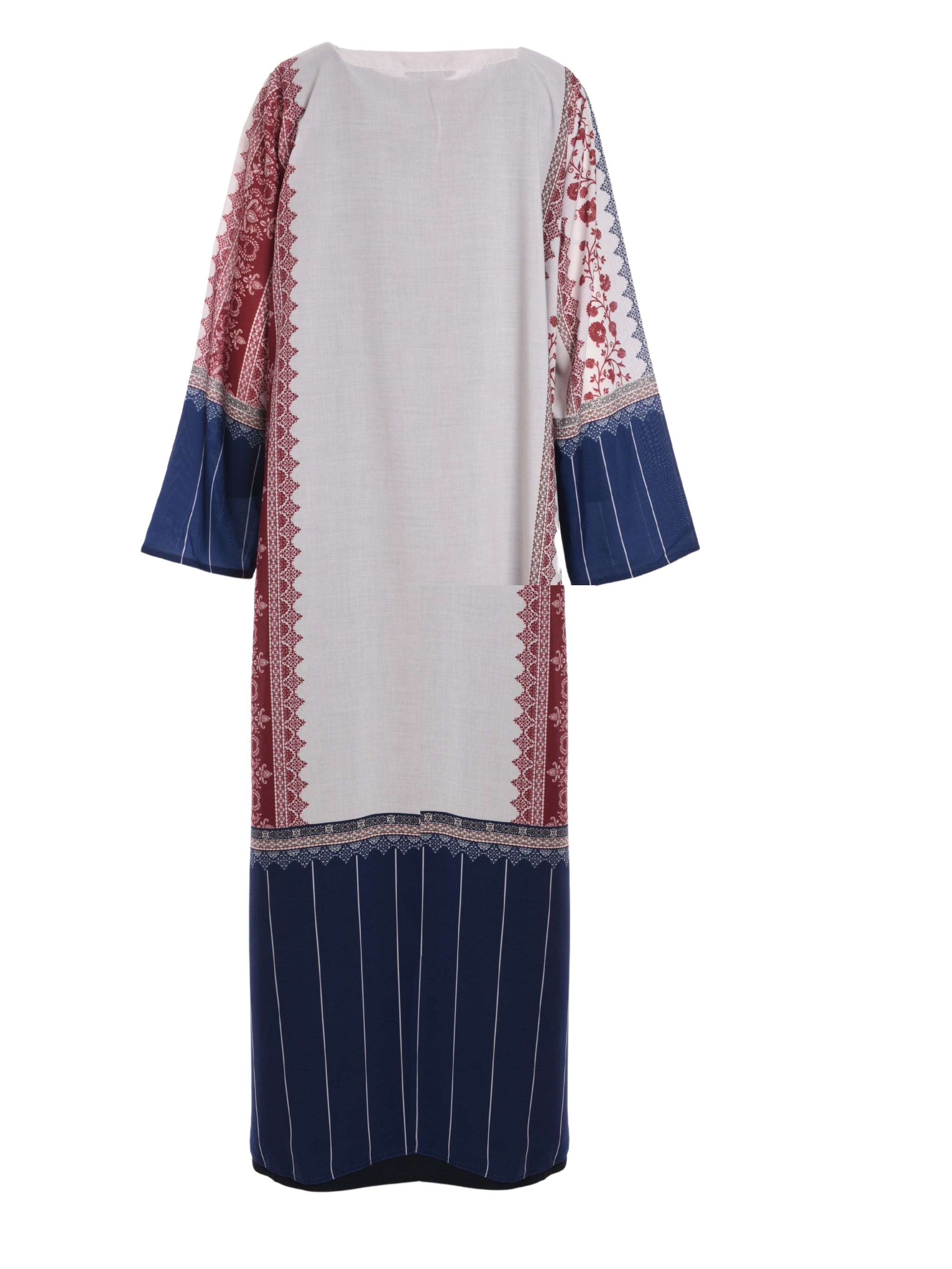 BURGUNDY ABAYA WITH NAVY BLUE AND BEIGE