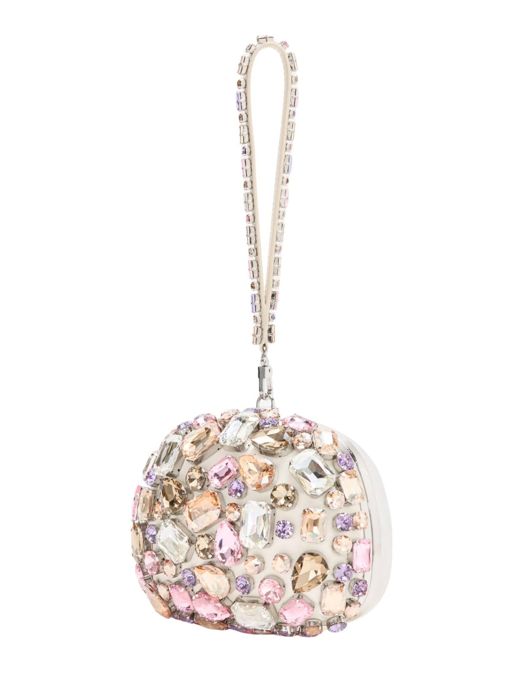 Multi crystal embellished top handle clutch bag