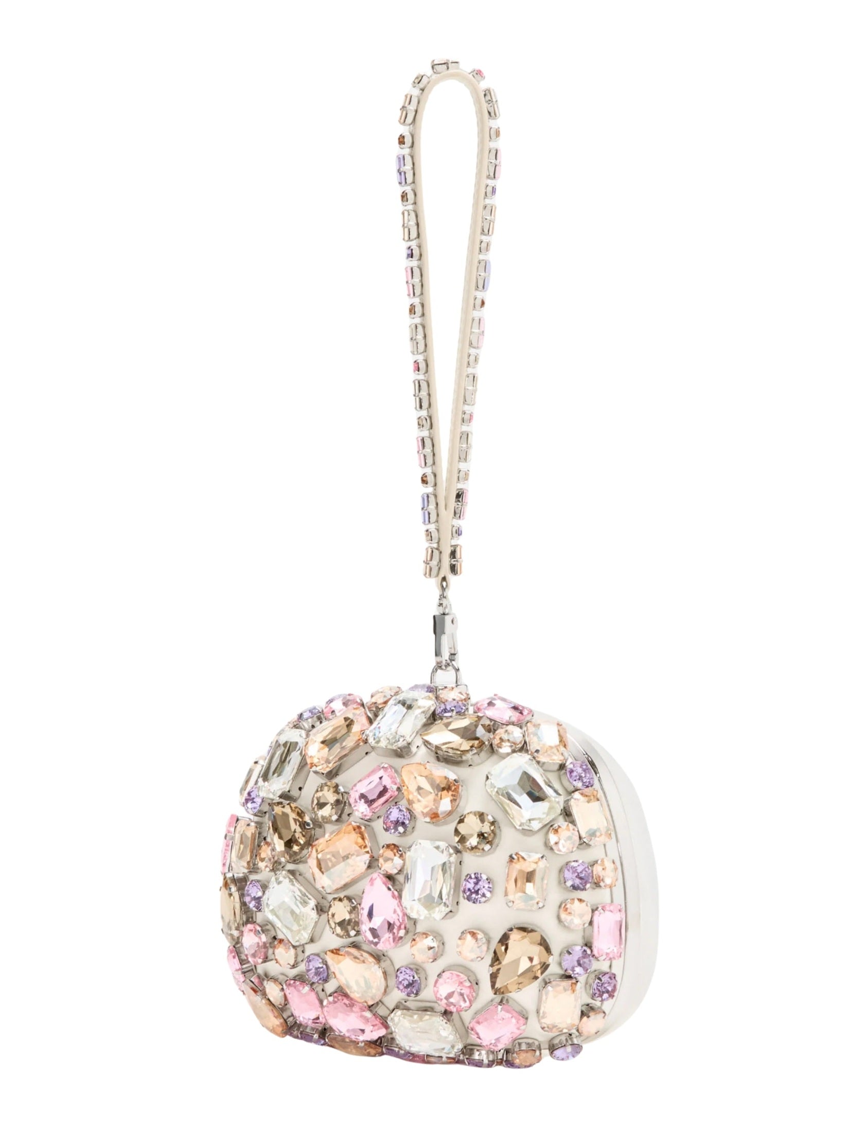 Multi crystal embellished top handle clutch bag