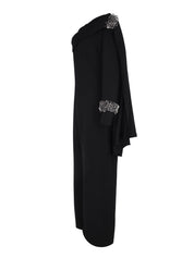 Hand embroiderd nlack cape on one side chest and sleeve   one long sleeves  cape and jumpsuit