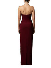 Strapless dress with side slit crystal embroidery