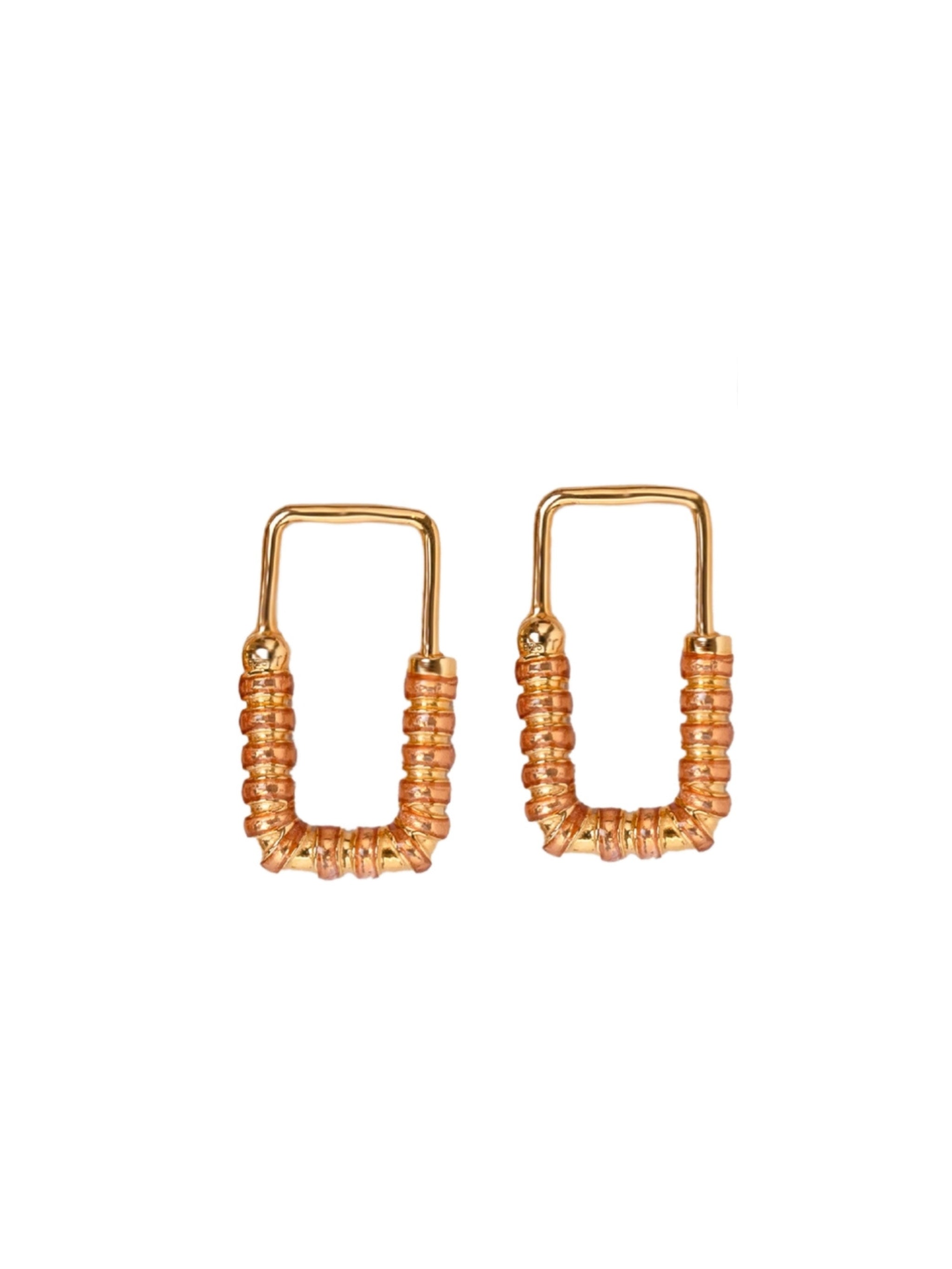 Nail lock earrings in sterling silver & 18k gold vermeil and peachy enamel