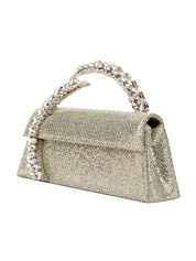 Karma Stone-Encrusted Lace Glitter Clutch Gold