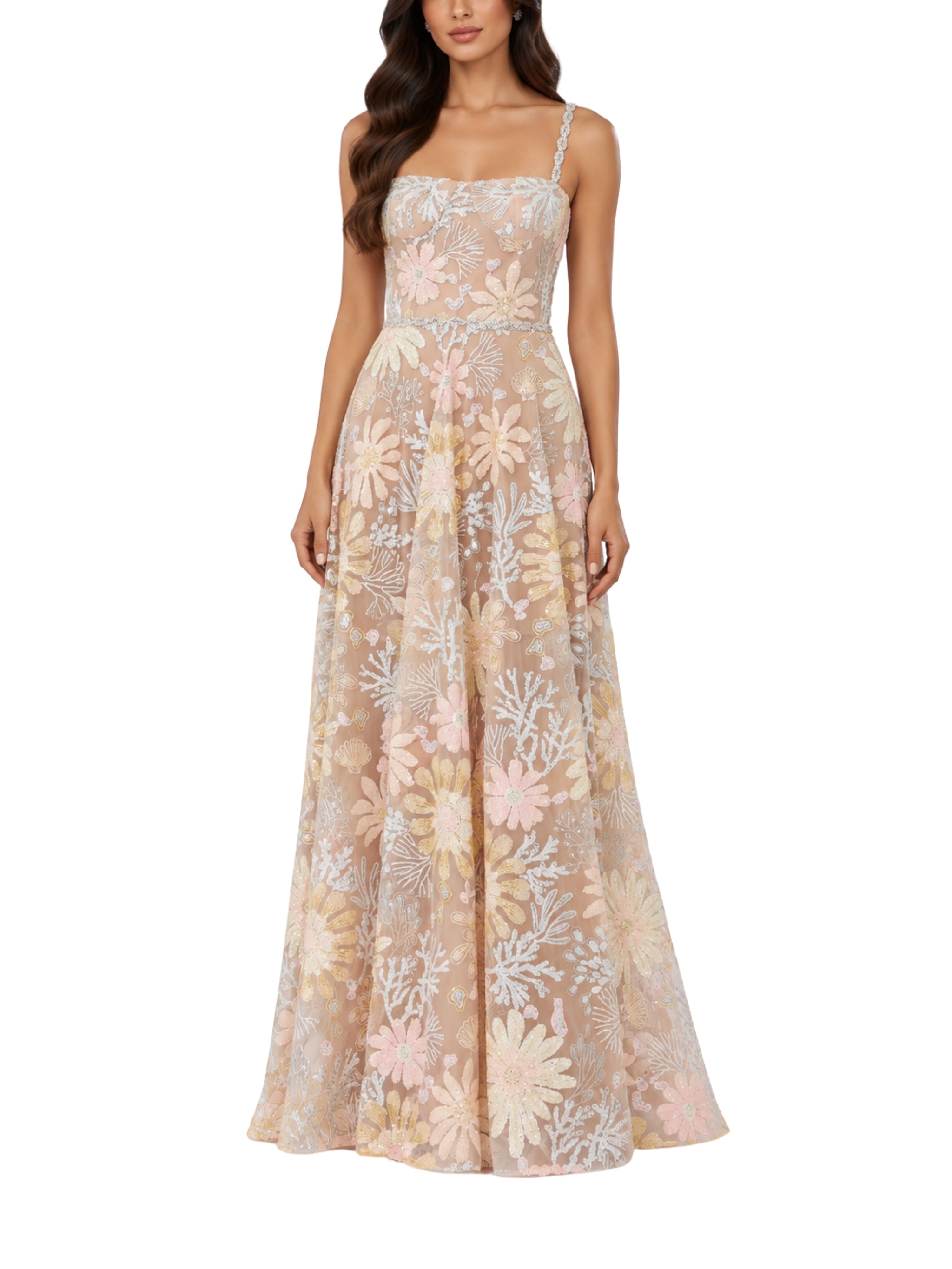 Midnight embroidered floral gown