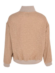 Sequin mesh bomber with knit detail