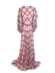 TAVIANNA GLITTER-TRIMMED SILK GOWN WITH SLIT SLEEVES