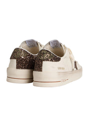 Women's Stardan in white leather with brown glitter star and heel tab