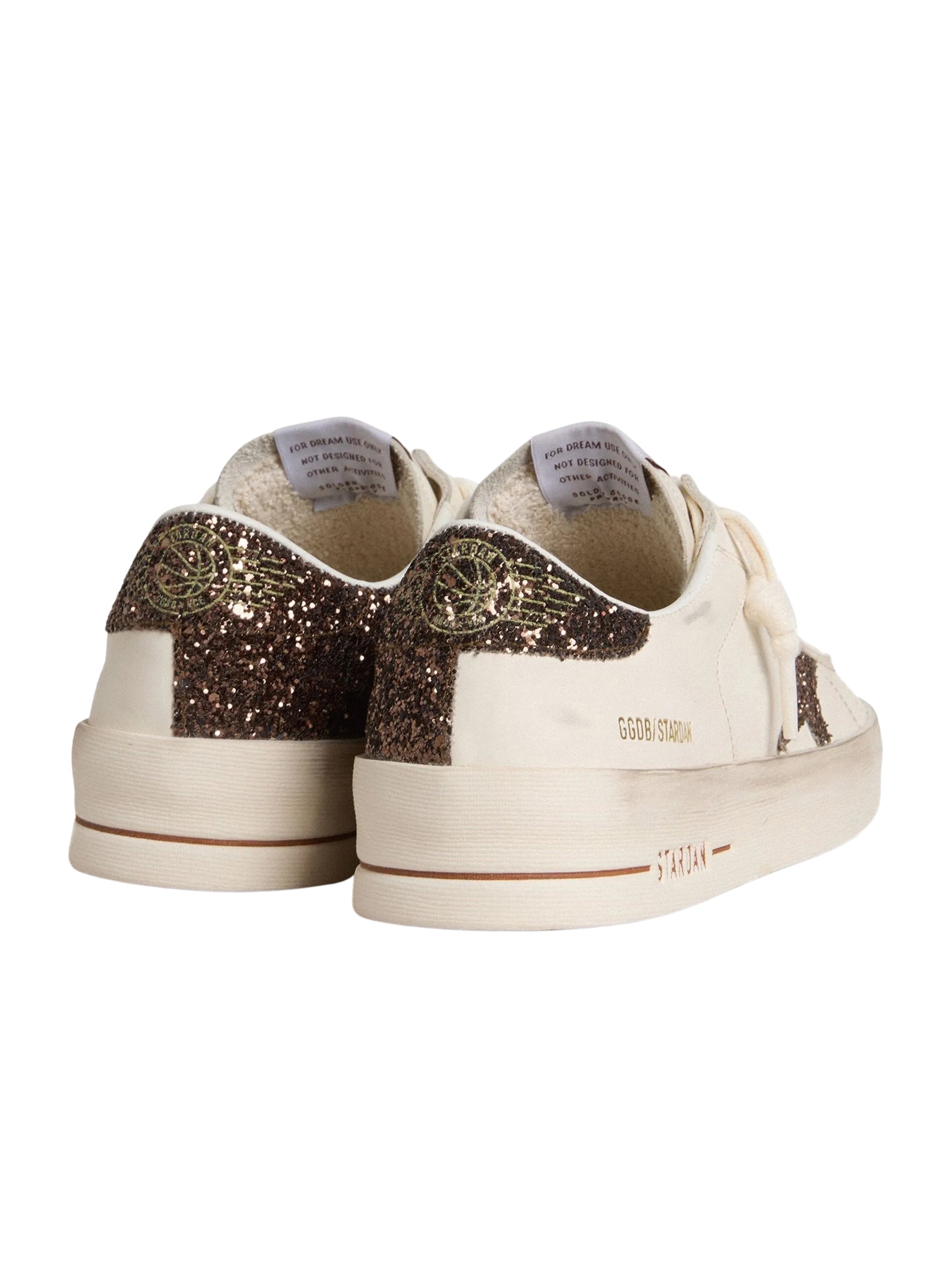 Women's Stardan in white leather with brown glitter star and heel tab