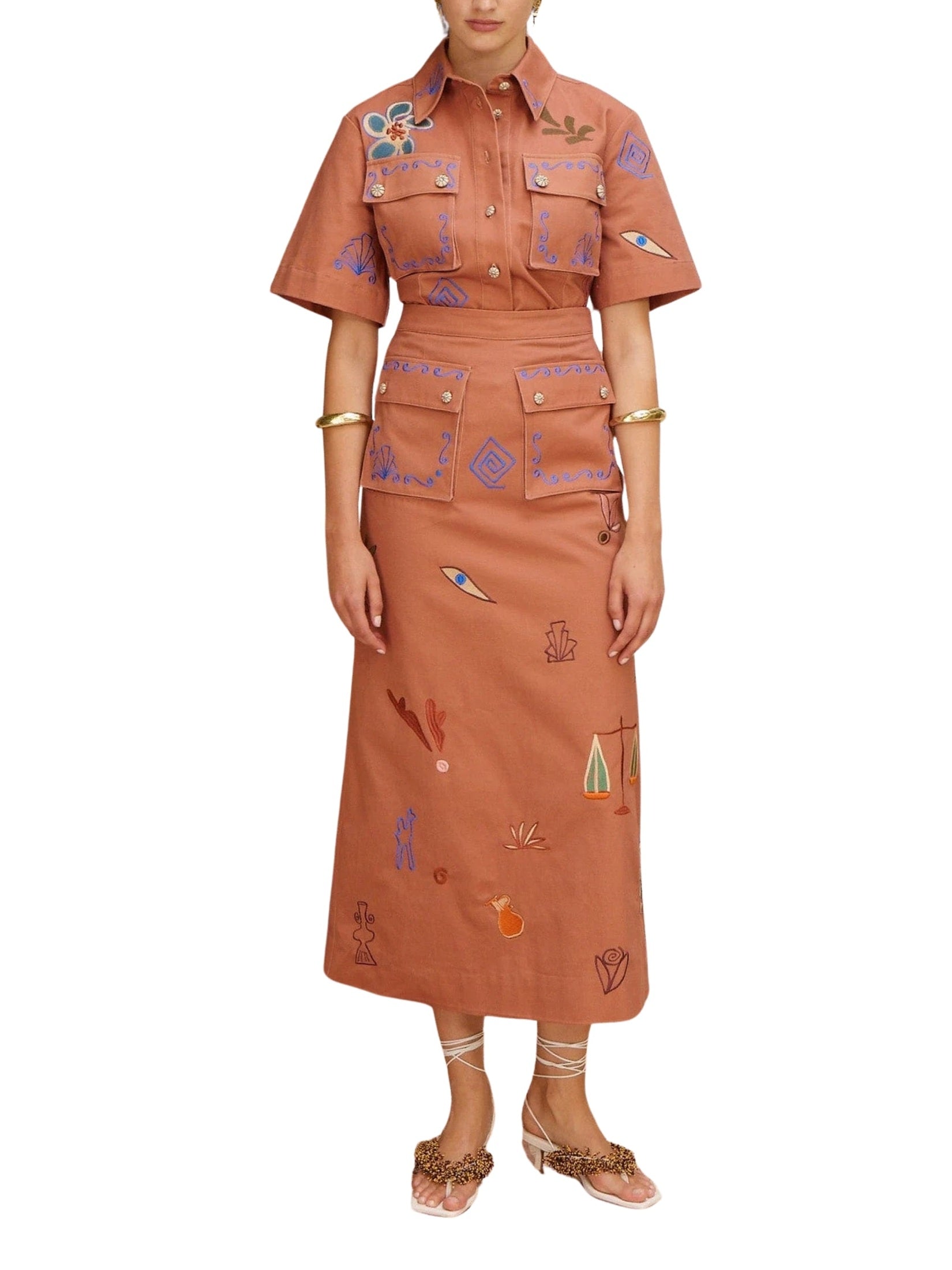 Dusty embroidered midi skirt