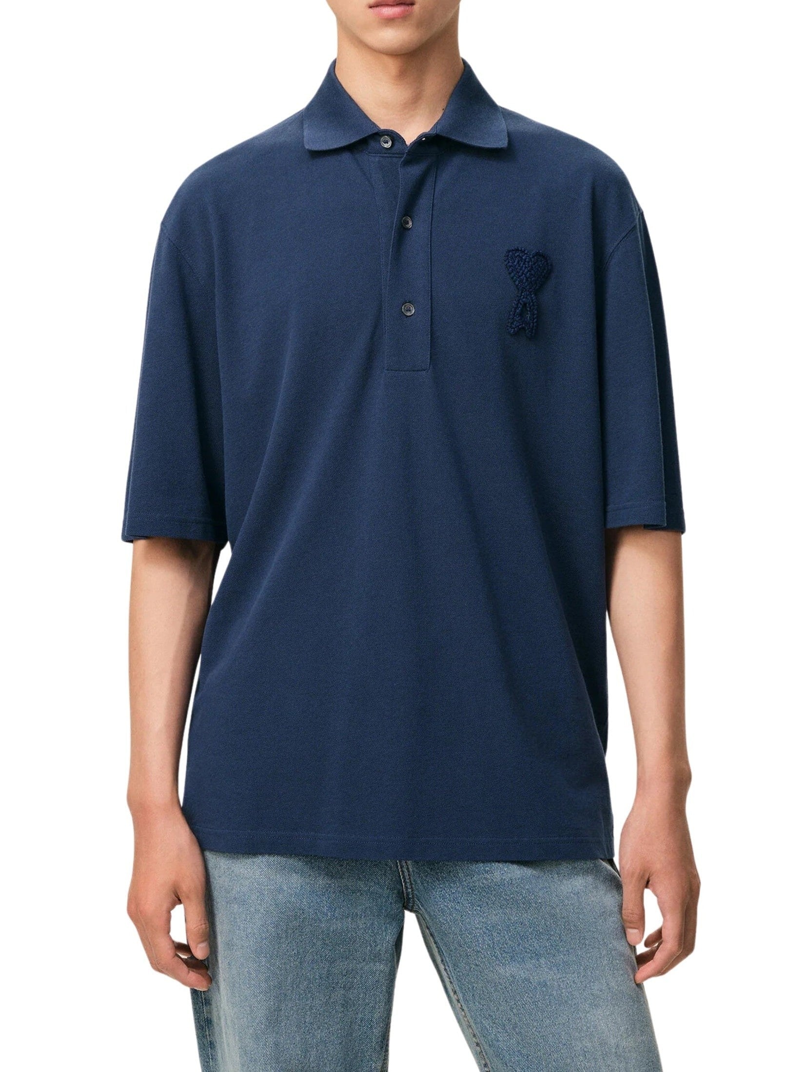Boxy fit polo with ami de coeur knitted patch
