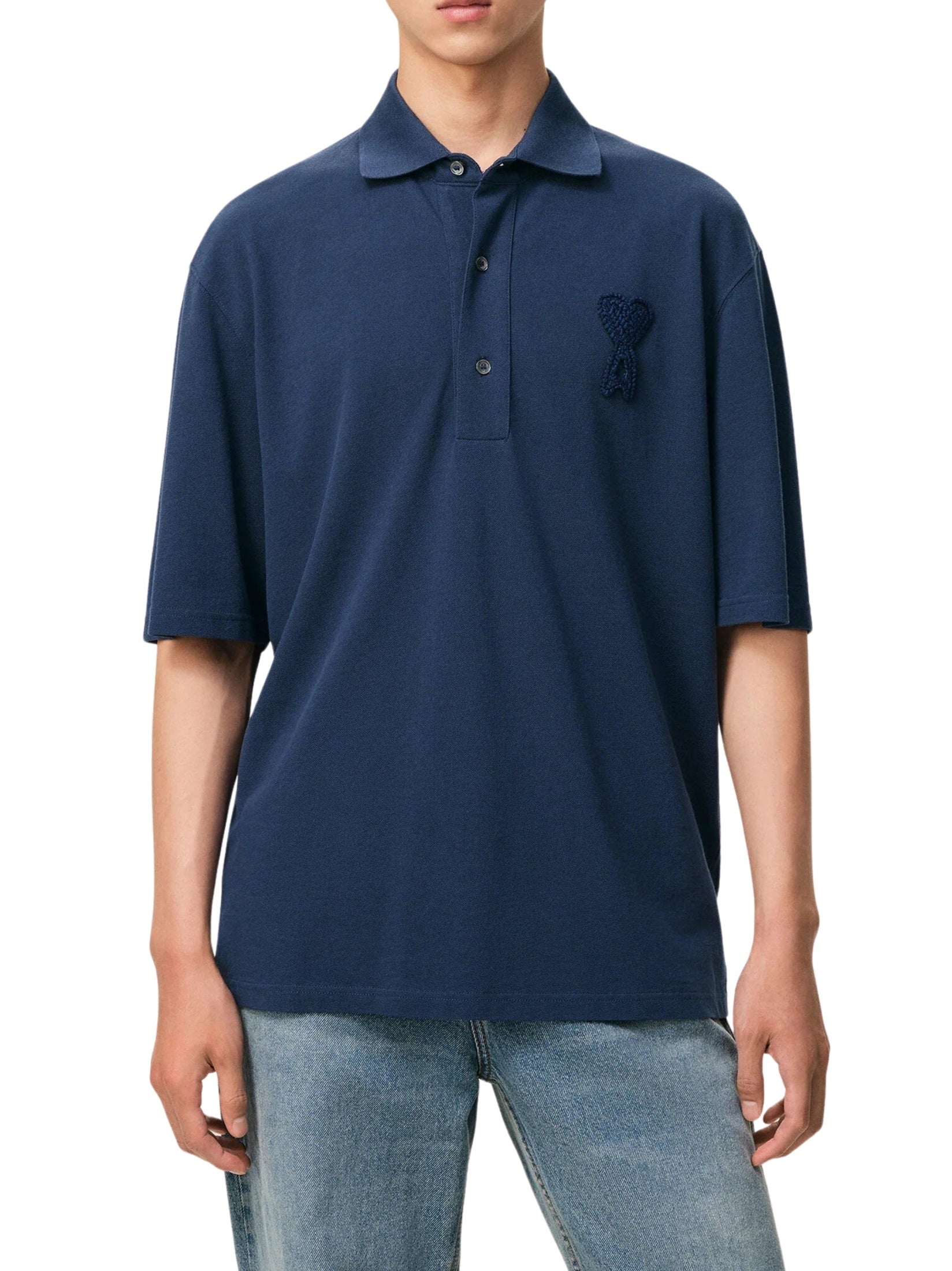Boxy fit polo with ami de coeur knitted patch
