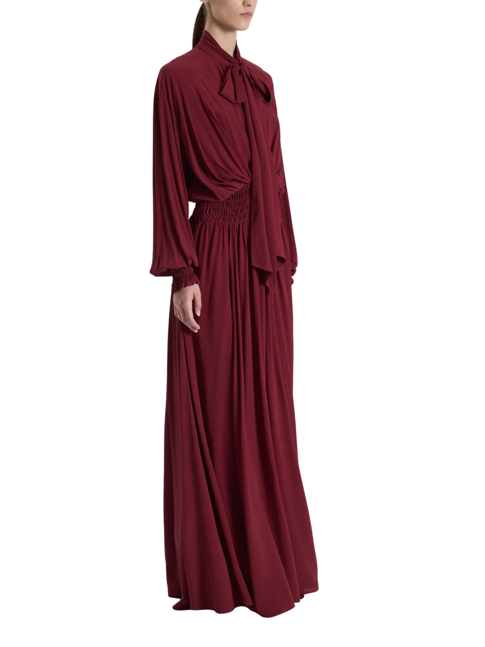 Burgundy scarf-tied dress
