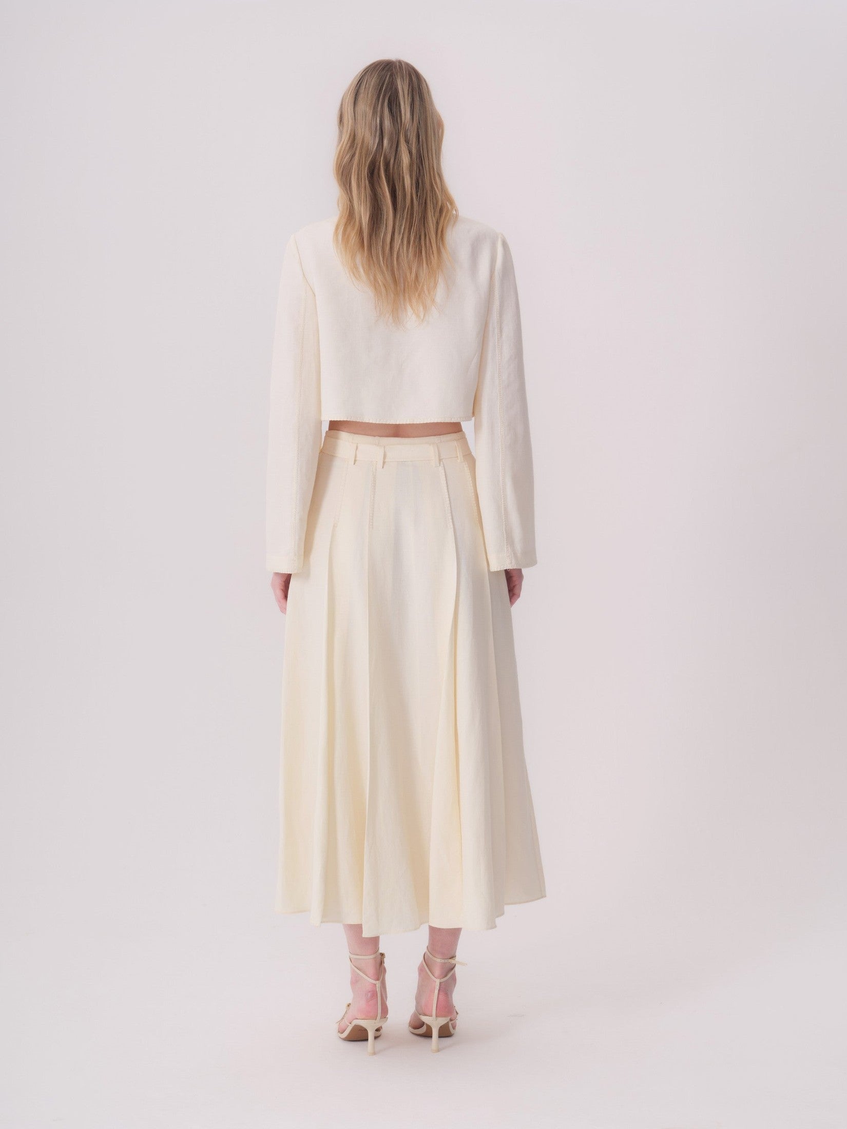 Midi Skirt with Decorative Stitching and Waistband Detail