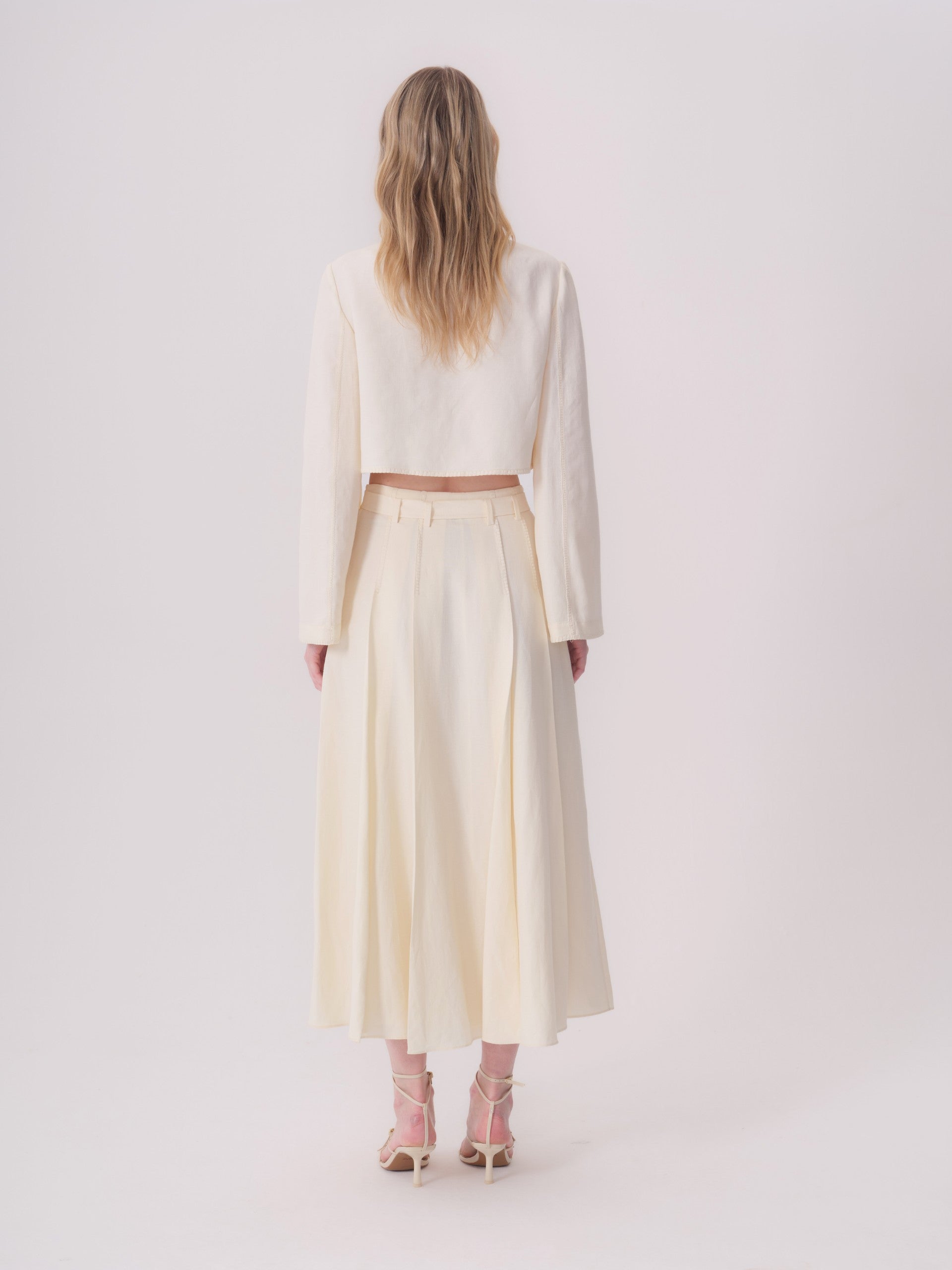 Midi Skirt with Decorative Stitching and Waistband Detail