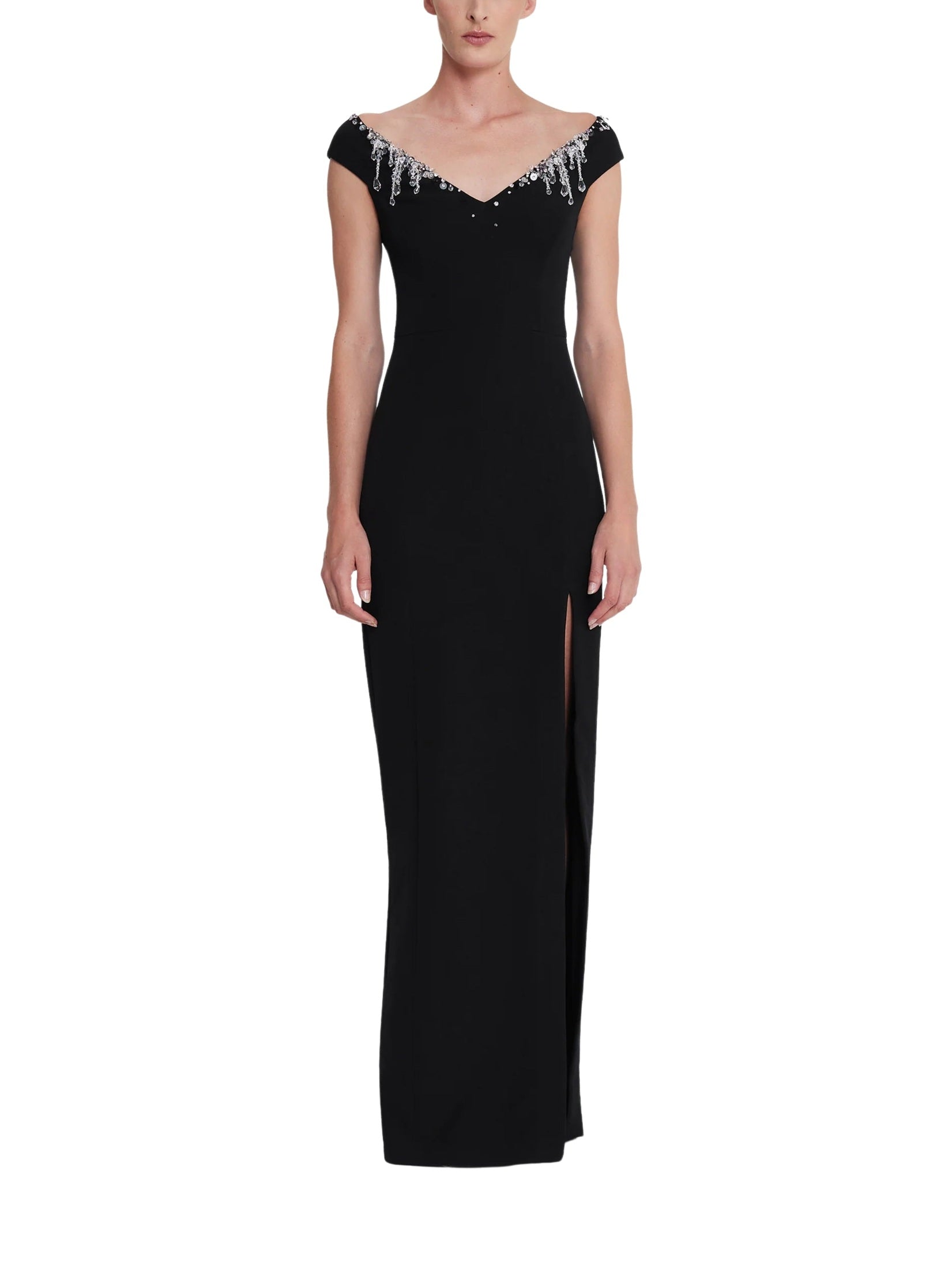 Lucrezia Long Dress in Black with Smoke/crystal