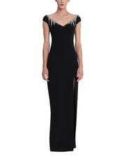 Lucrezia Long Dress in Black with Smoke/crystal