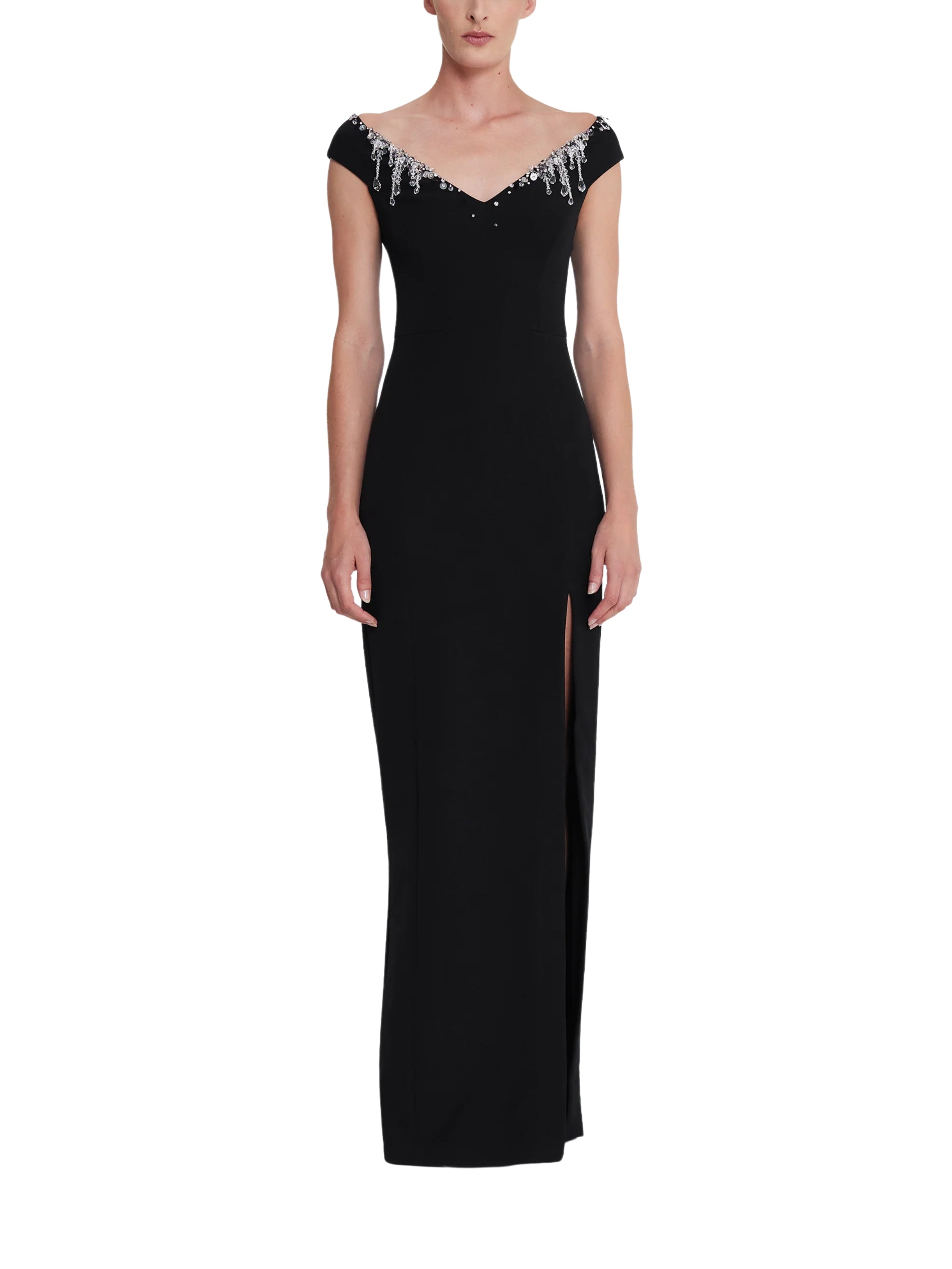 Lucrezia Long Dress in Black with Smoke/crystal