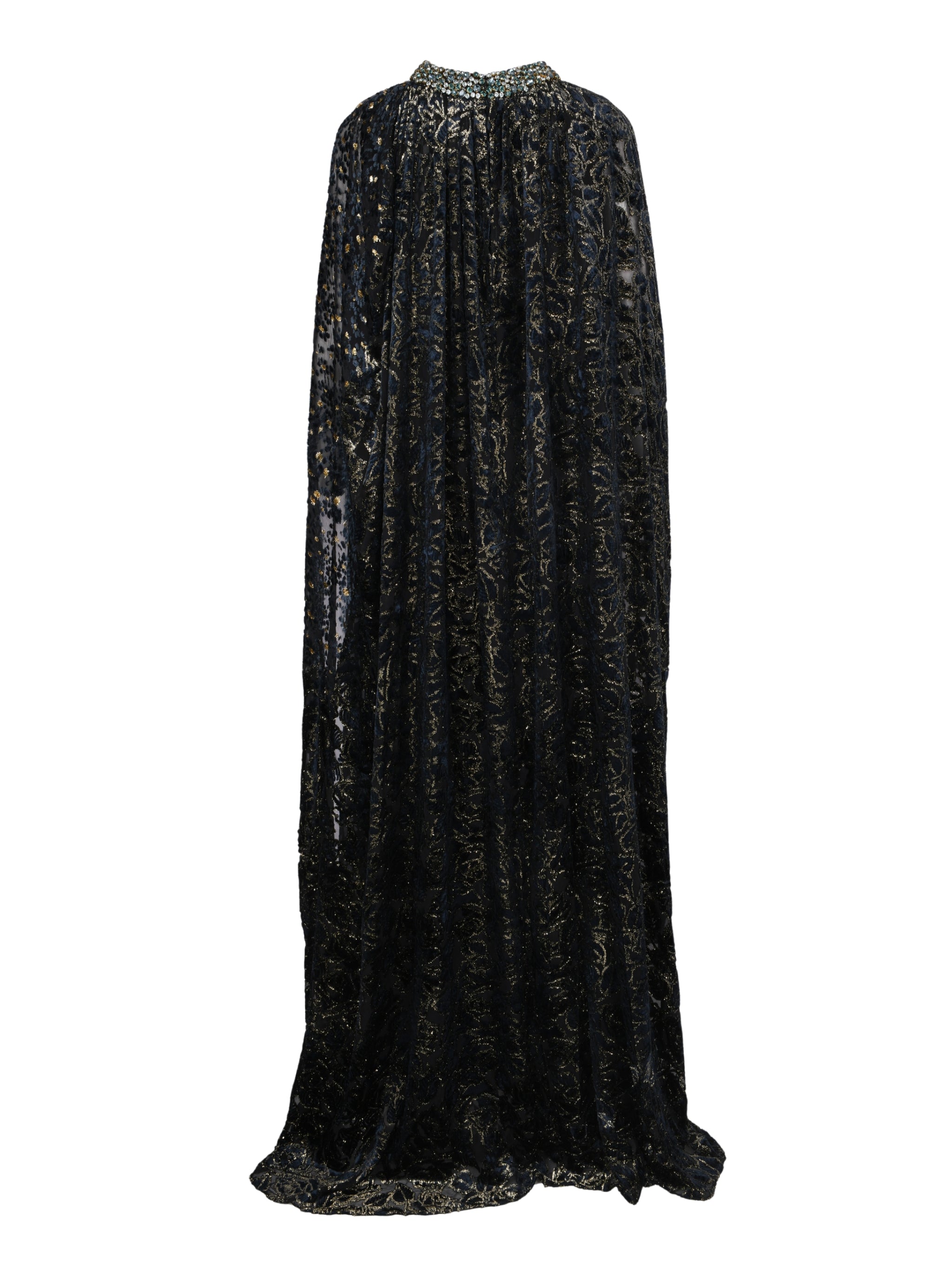 Imola beaded neckline fil coupe chiffon full length cape dress