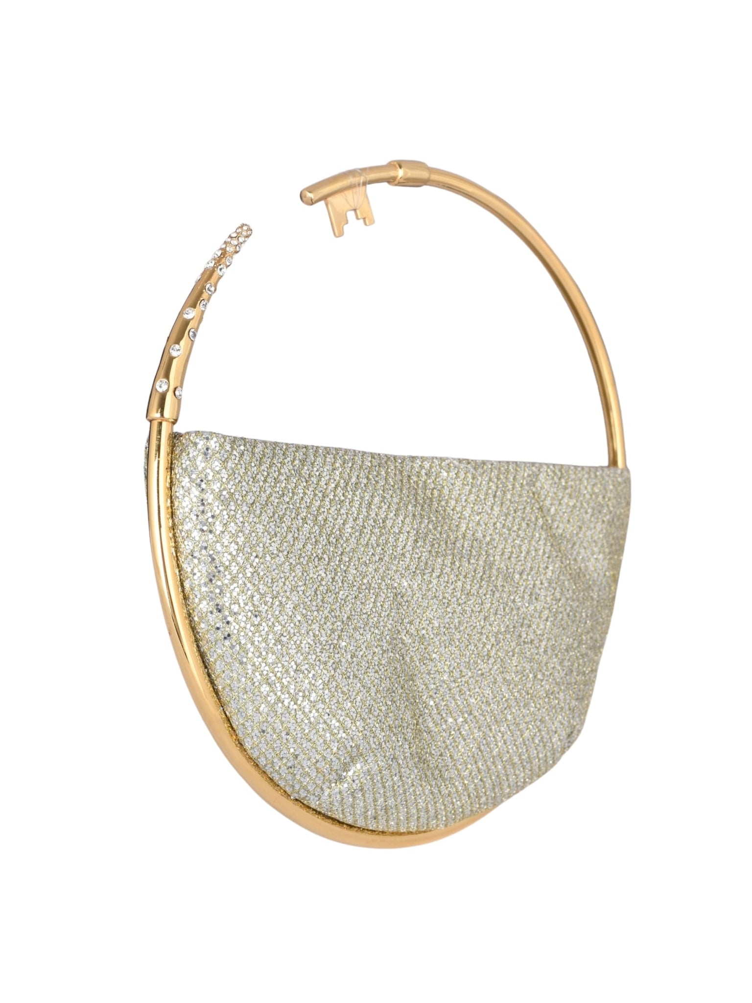 Key eternity lace glitter gold round glitter clutch