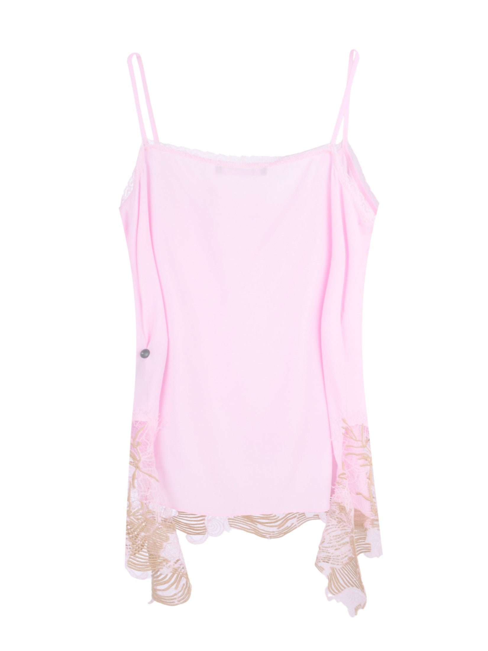 Crepe de chine long lingerie top with lace trims