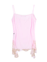 Crepe de chine long lingerie top with lace trims