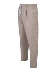 Pantalone soft 1 pleats diagonal pkts zipped back pkts leather det elastic w.band ext drawstr finis b.