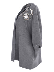 WOOL DOUBLE SHIRT JACKET WITH A JOUR EMBROIDERY