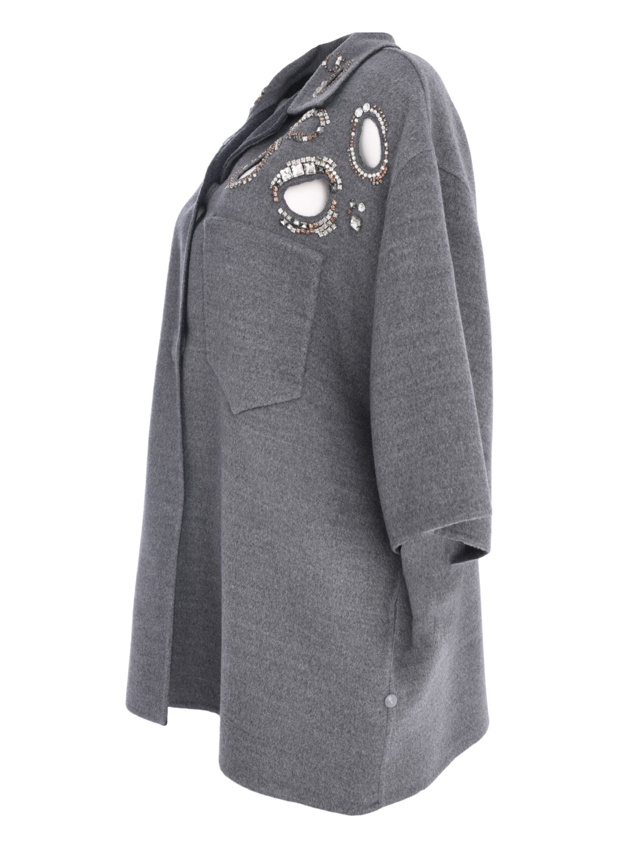 WOOL DOUBLE SHIRT JACKET WITH A JOUR EMBROIDERY