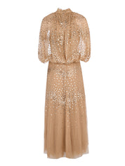 Scallop sequin cape ankle gown
