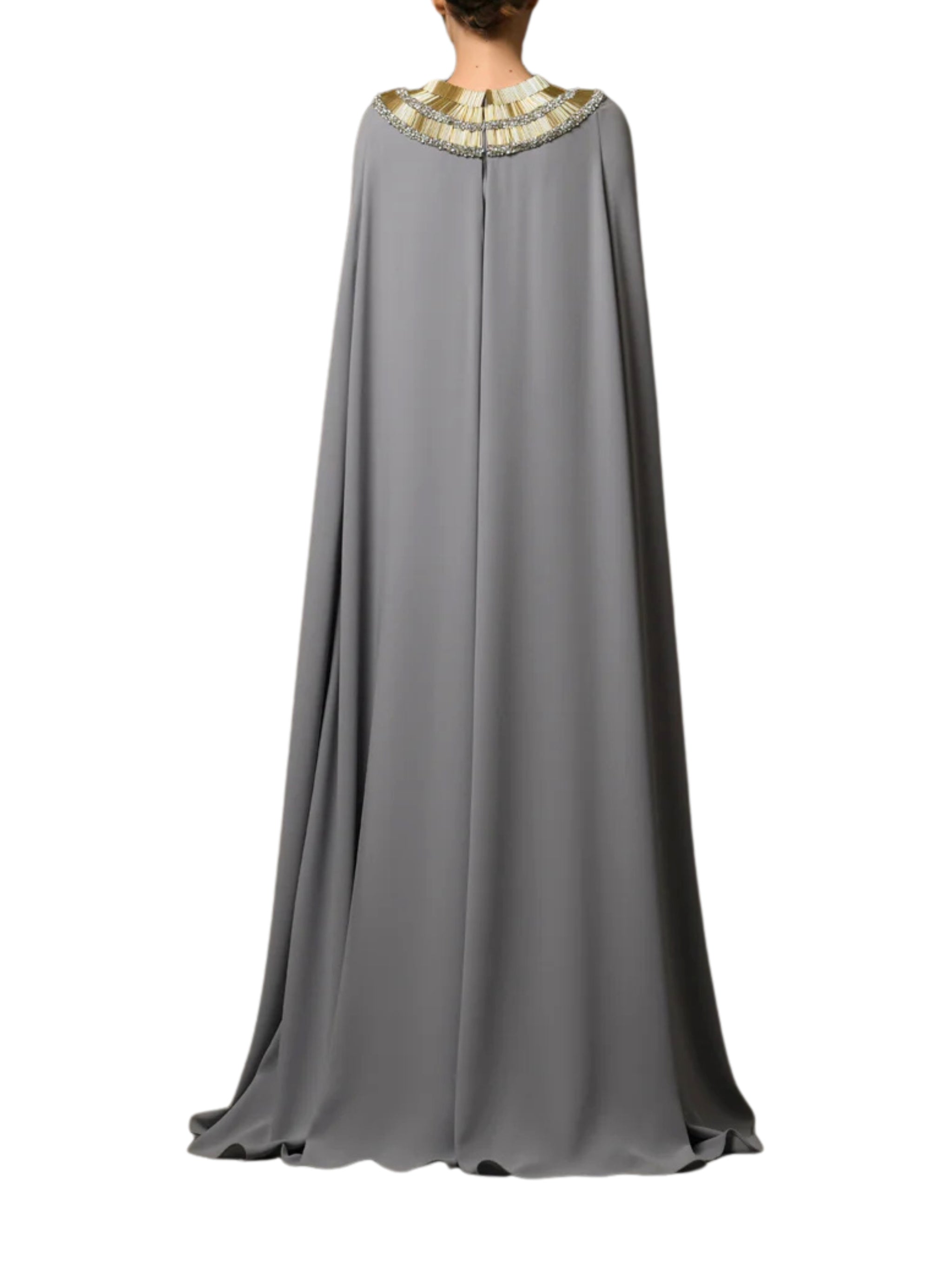 CREPE DRESS WITH EMBROIDERED NECKLINE