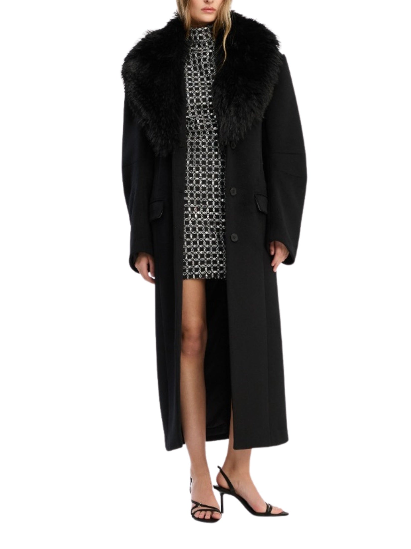 Faux fur collar long coat