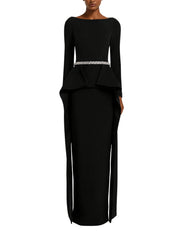 Long sleeve boatneck top with flared peplum detail