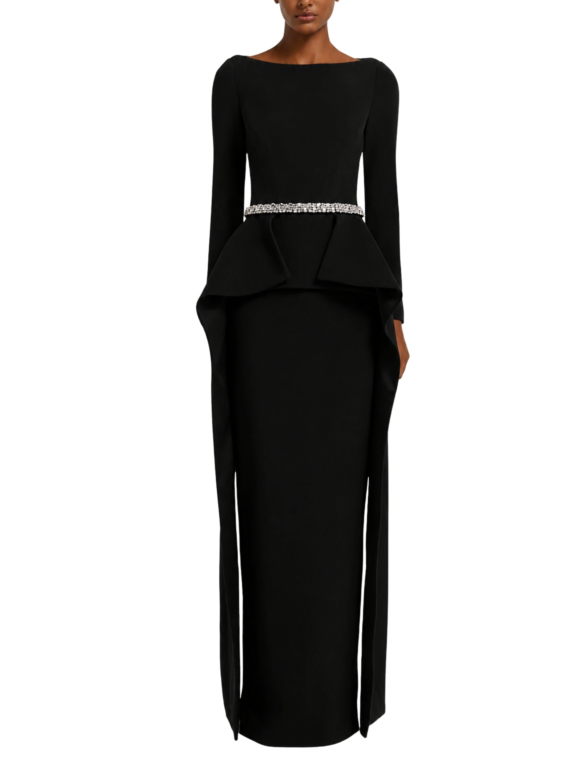 Long sleeve boatneck top with flared peplum detail