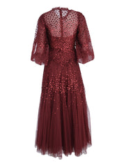 SCALLOP SEQUIN ROUND NECK ANKLE GOWN