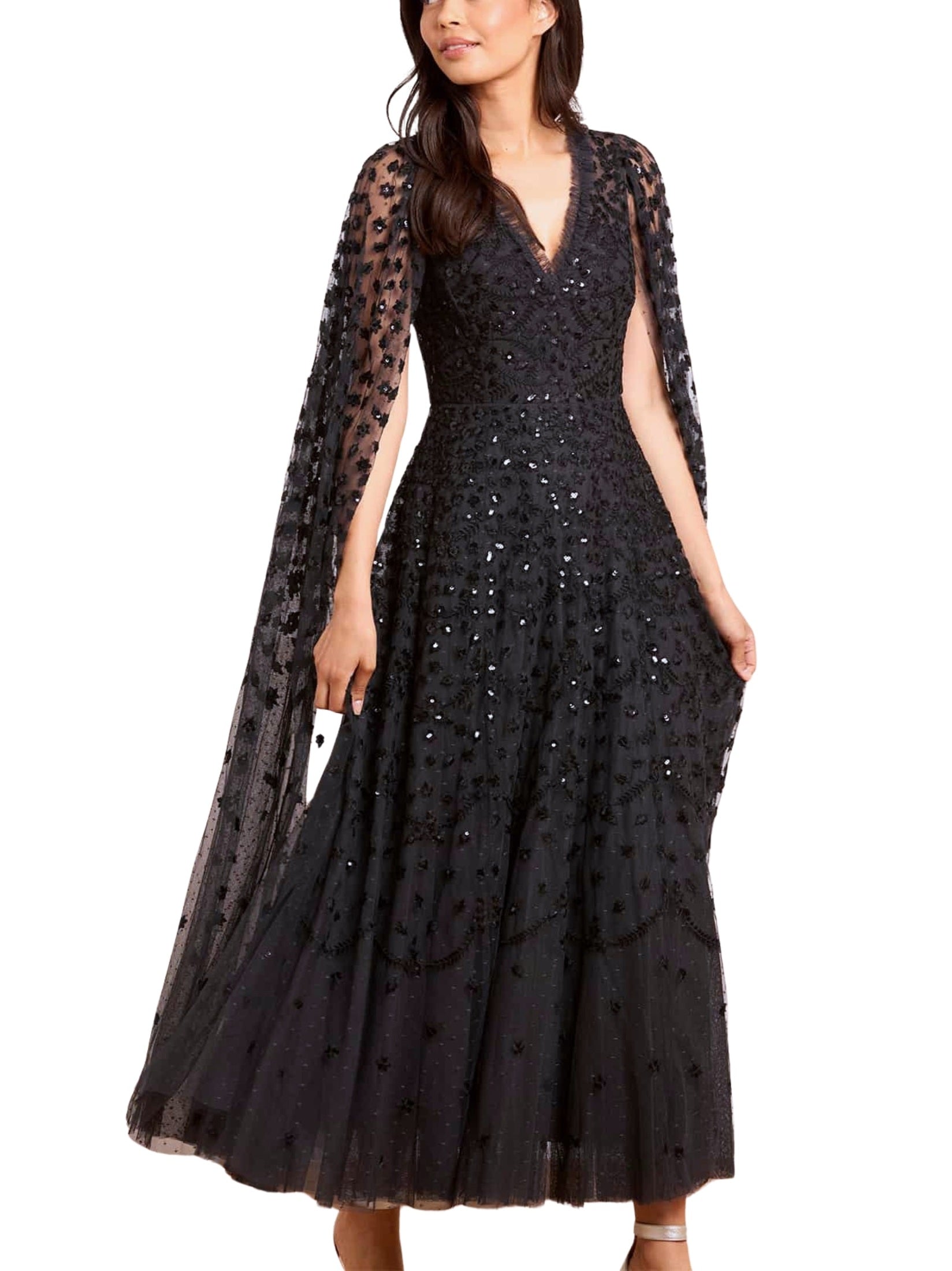 Clover cape sleeve ankle gown