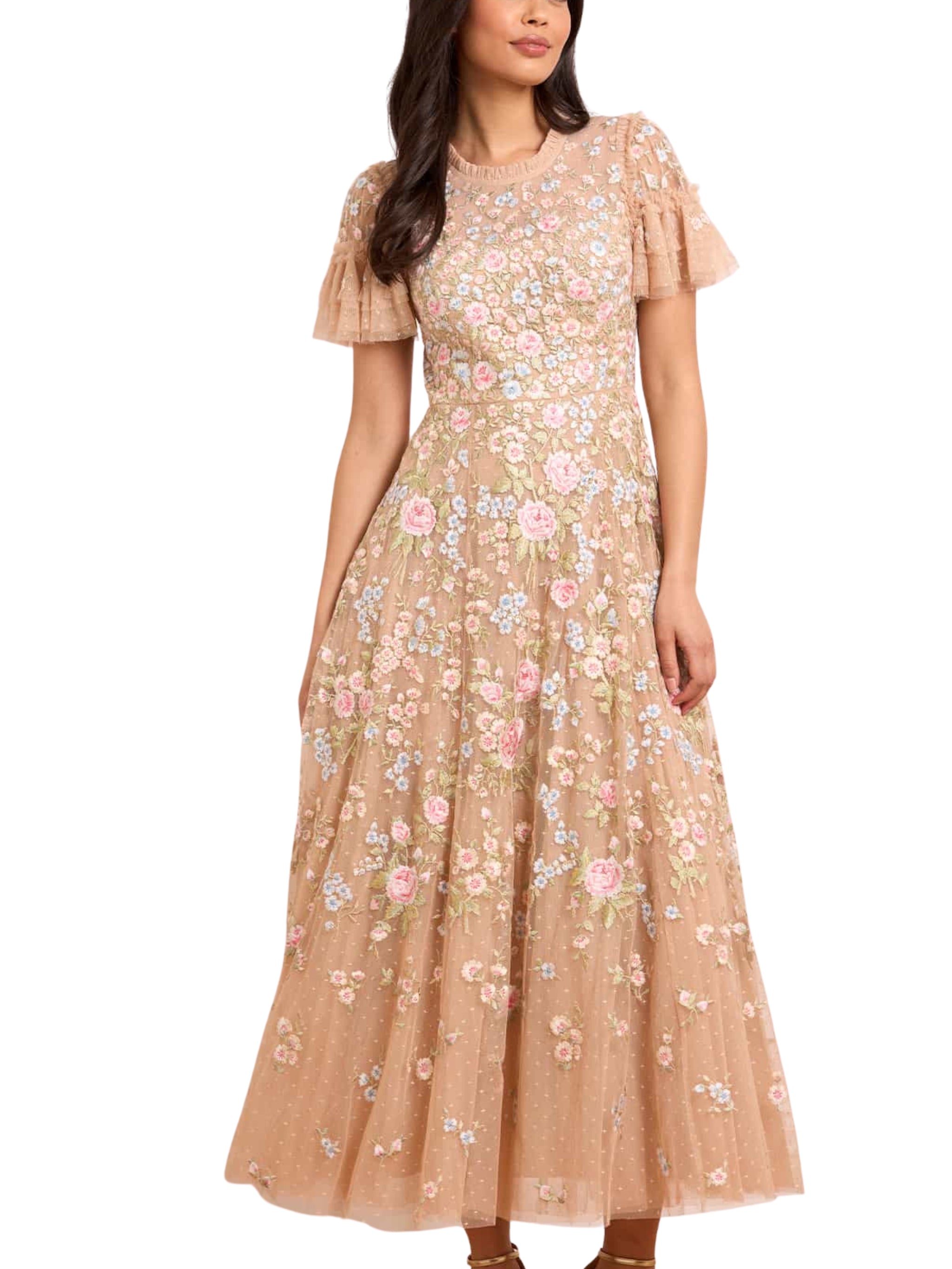 ANTOINETTES FLORAL ROUND NECK ANKLE GOWN