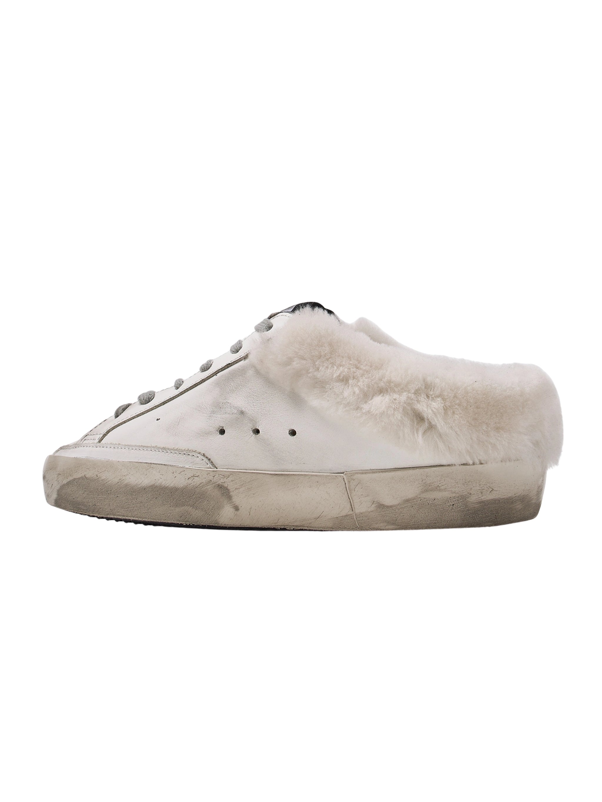 Super-Star Sabots in white leather with shearling lining and silver star