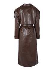 BROWN VEGAN LEATHER TRENCHCOAT