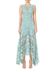 Guipure lace handkrchief dress keyhole neck