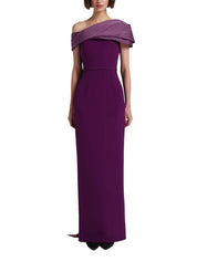 Asymmetric gown with contrast bust detail and sash