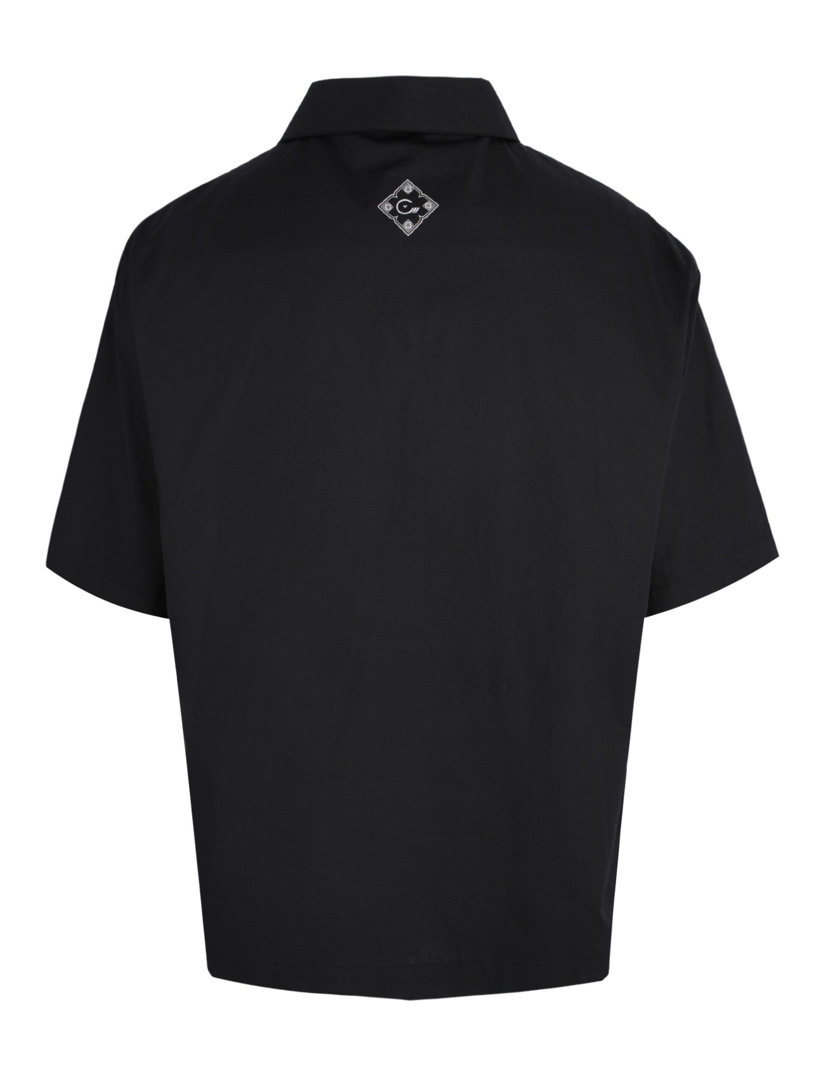 Cenmar black carpet artwork front print shirt.
