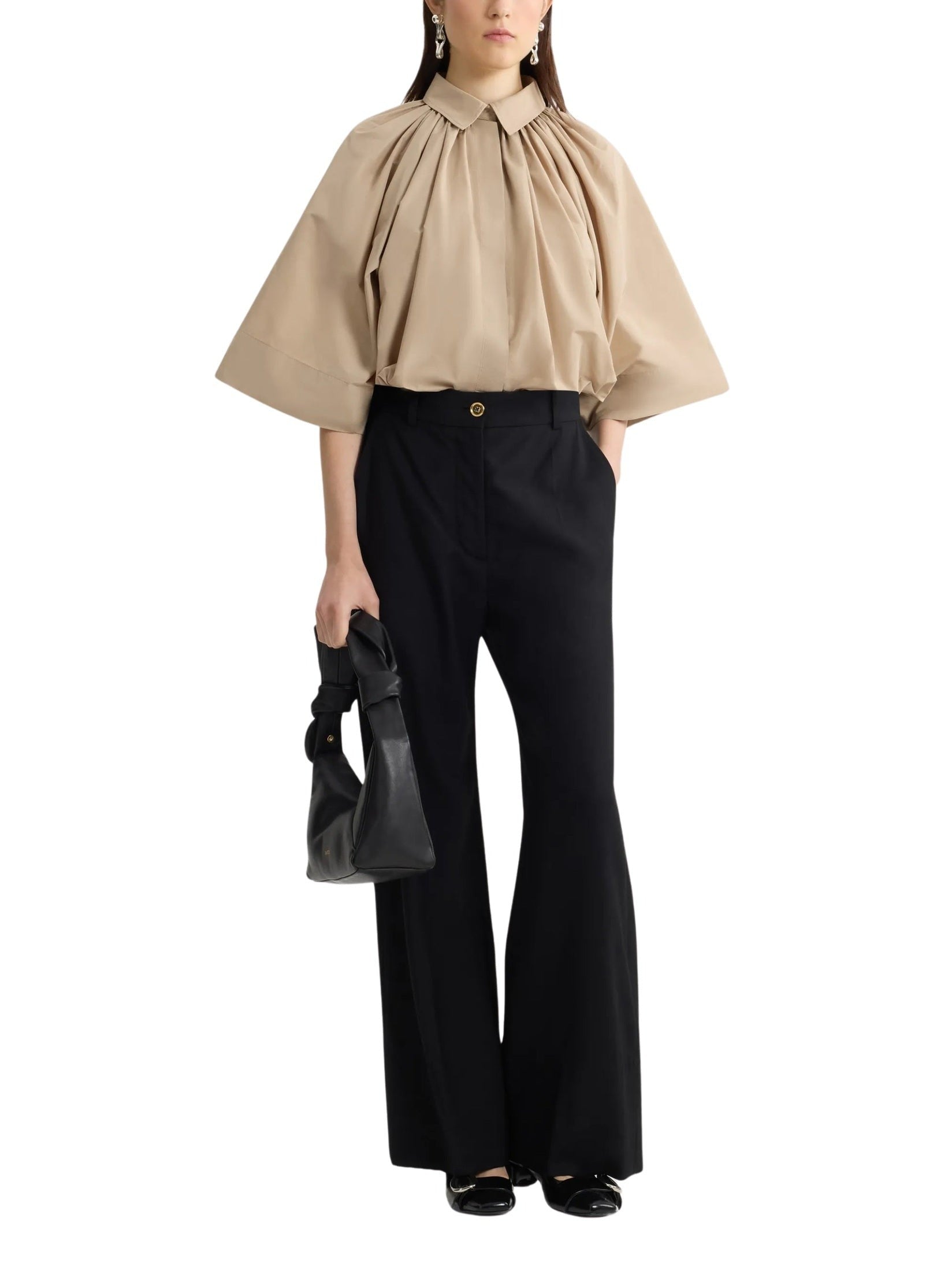 Recycled Faille Voluminous Short-Sleeved Blouse