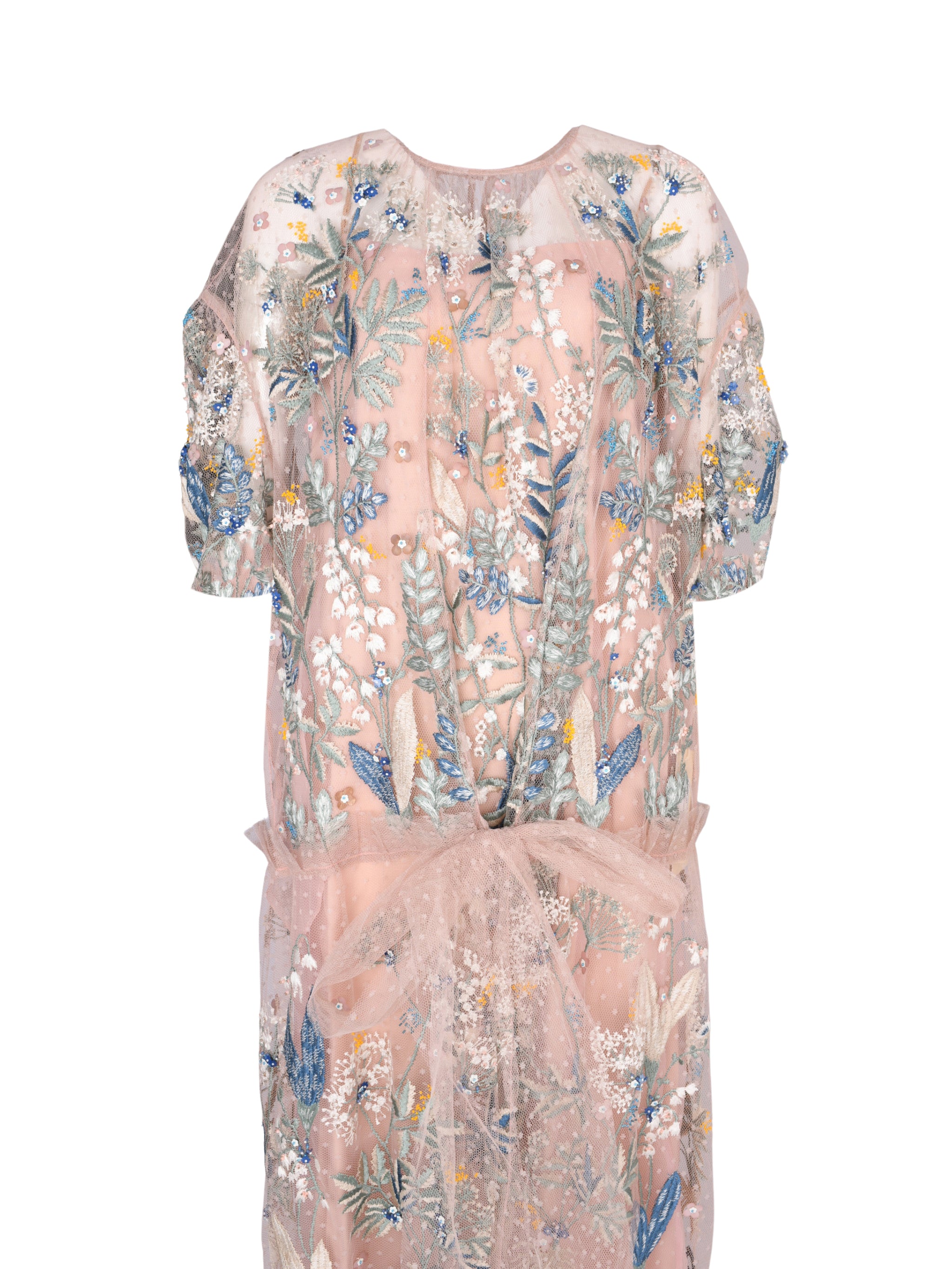 Araina embroidered tulle drop-waist mid length dress