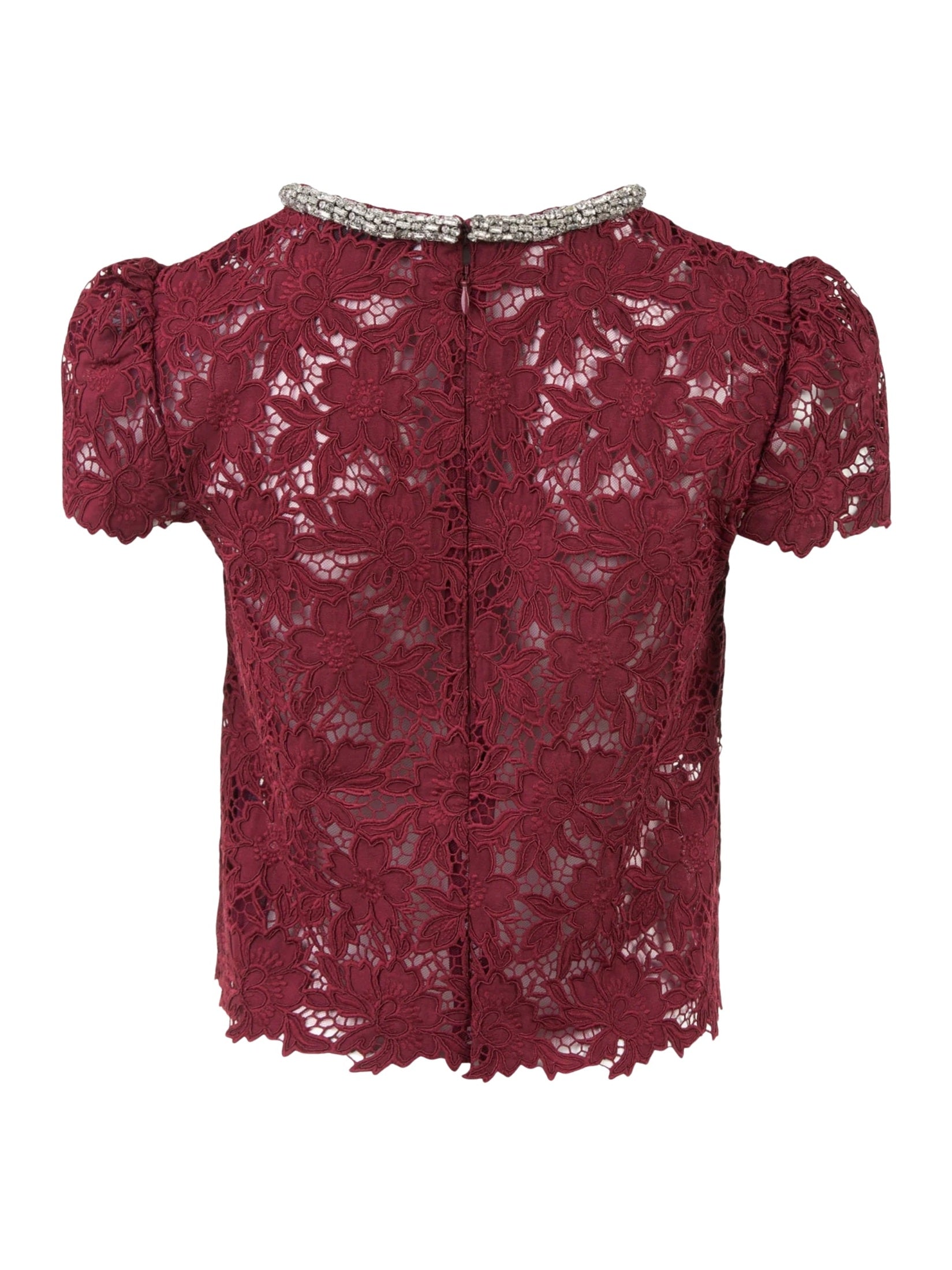 Burgundy lace crystal trim top