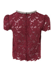 BURGUNDY LACE CRYSTAL TRIM TOP