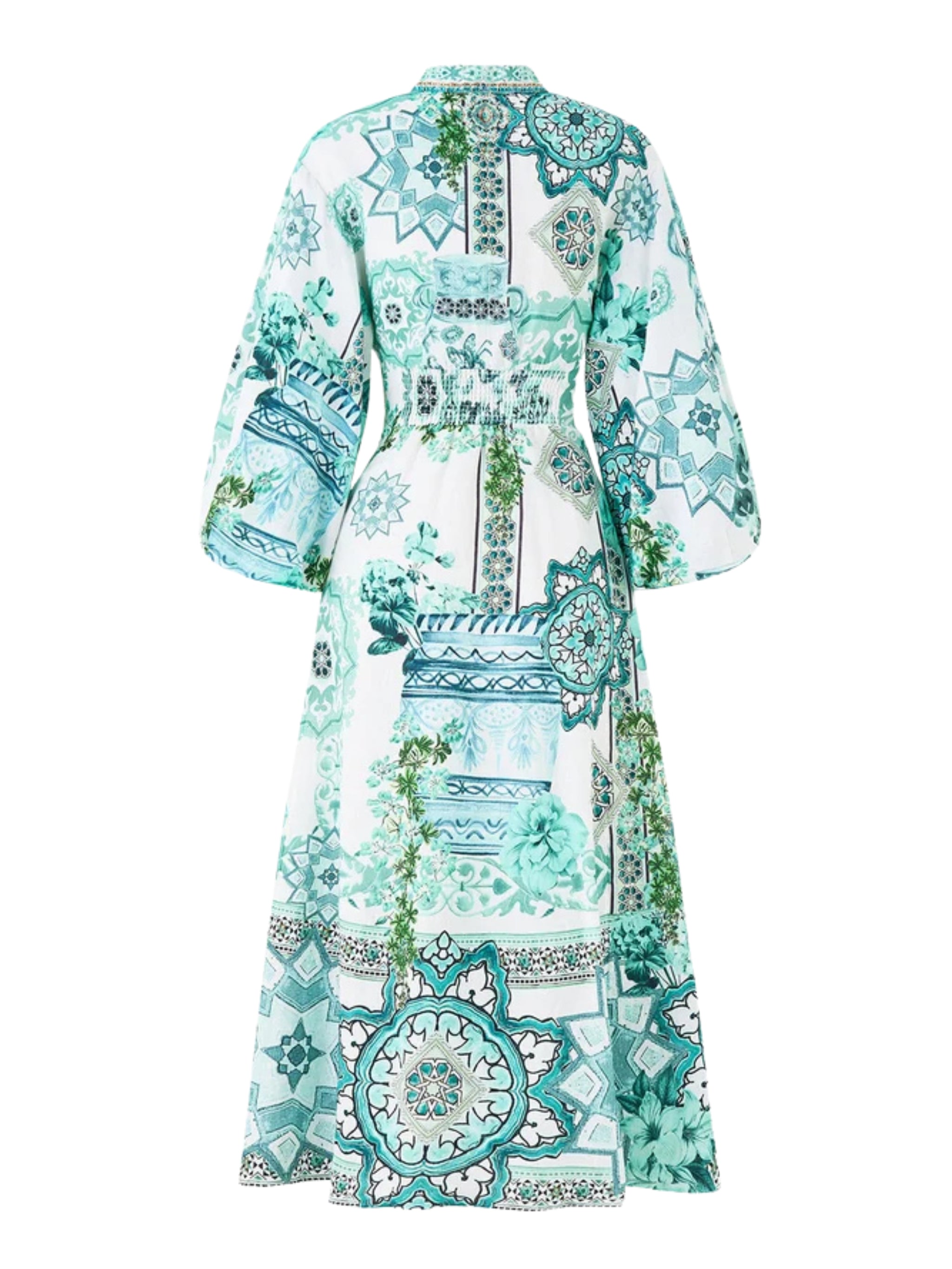 Waist tie shirt dress with bubble sleeve