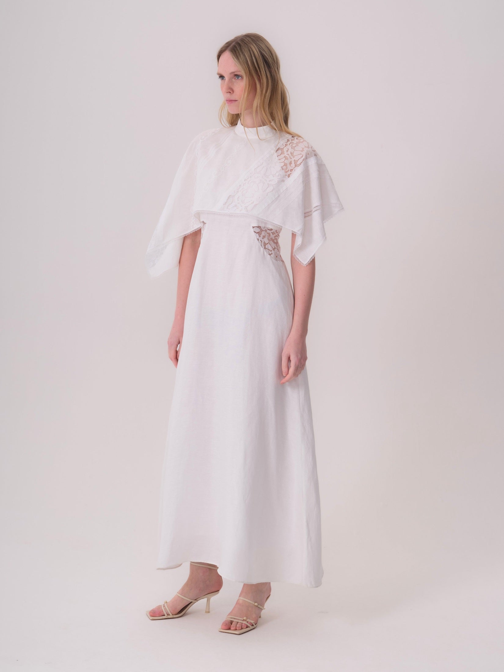 White Linen Dress with Lace Details