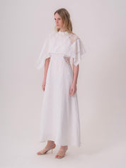 White Linen Dress with Lace Details